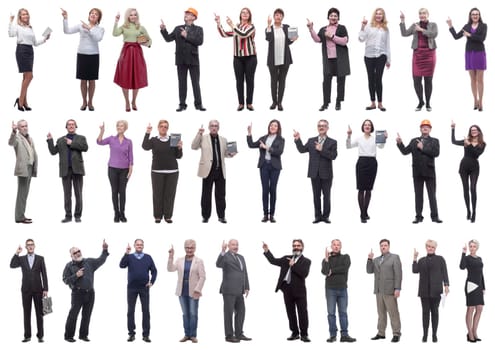 group of businessmen showing thumbs up isolated on white background