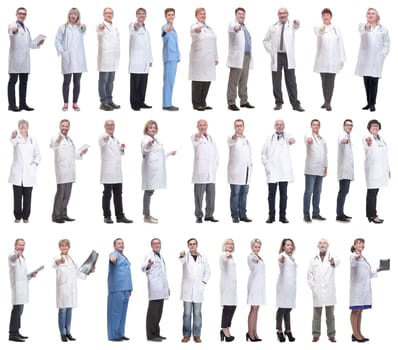 group of doctors in full length isolated on white background