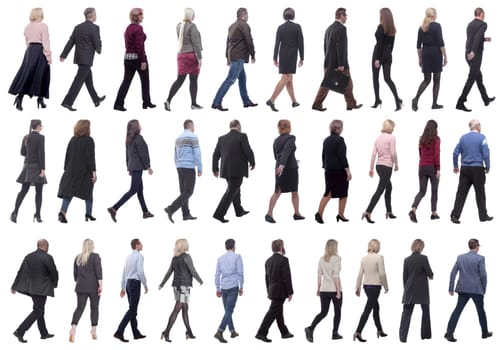 group of successful business people in motion isolated on white background