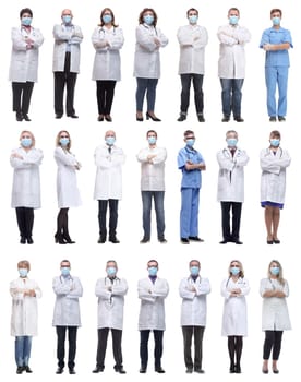 group of doctors in mask isolated on white background