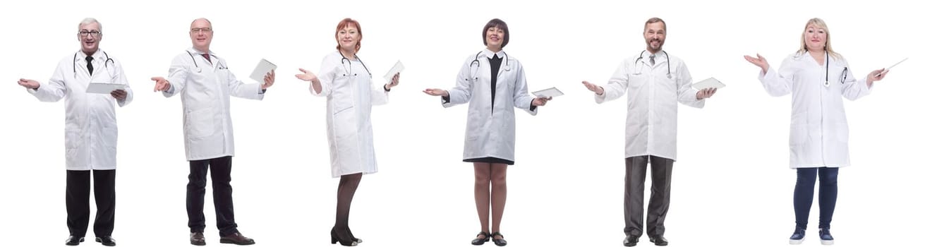 group of doctors with clipboard isolated on white background