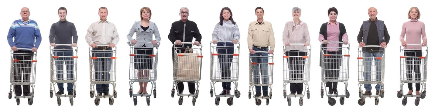 collage group of people with cart isolated on white background