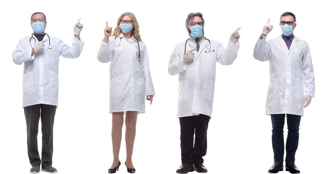 group of doctors in mask isolated on white background