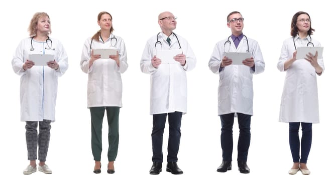 group of doctors with clipboard isolated on white background