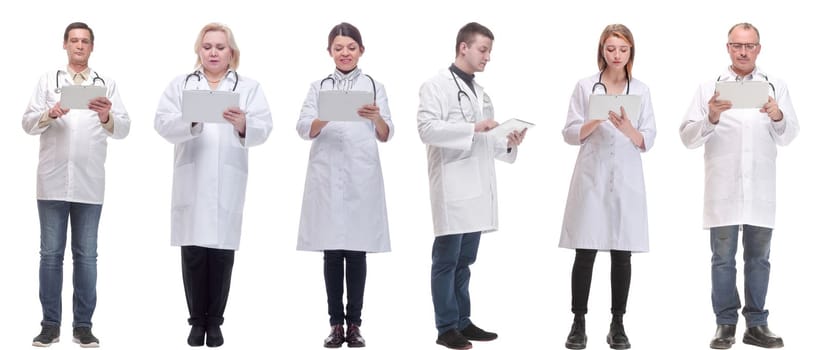 group of doctors with clipboard isolated on white background