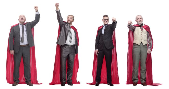 group of people in red raincoat isolated on white background