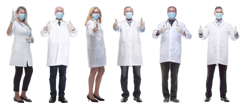 group of doctors in mask isolated on white background