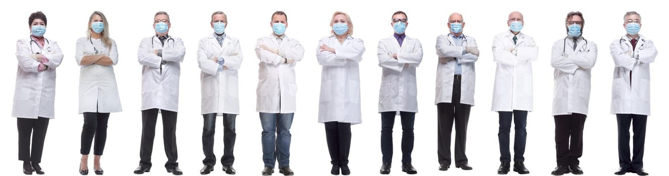 group of doctors in mask isolated on white background