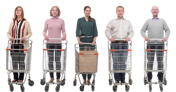 collage group of people with cart isolated on white background