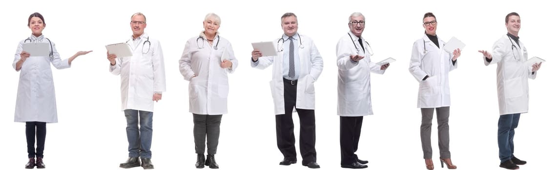 group of doctors with clipboard isolated on white background