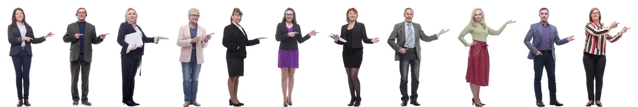 group of business people showing thumbs up isolated on white background