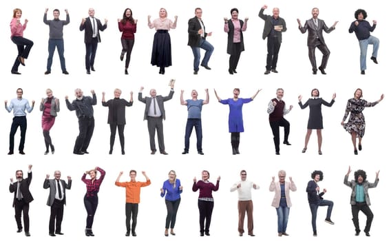 collage of people joyful energetic full length isolated on white background