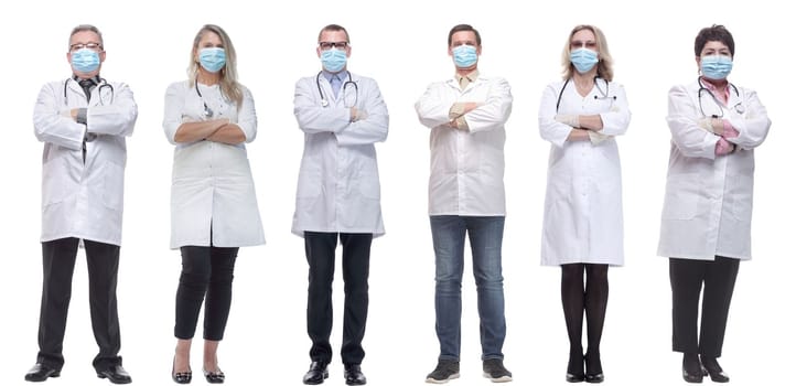 group of doctors in mask isolated on white background