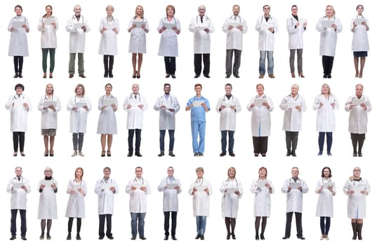 group of doctors with clipboard isolated on white background