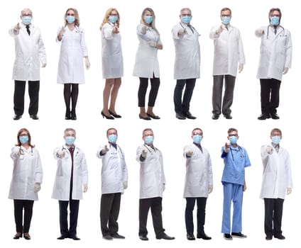 group of doctors in mask isolated on white background