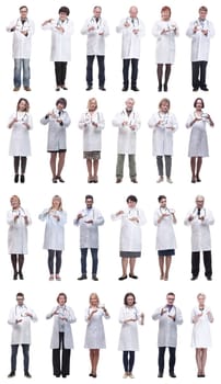 group of doctors holding jar isolated on white background