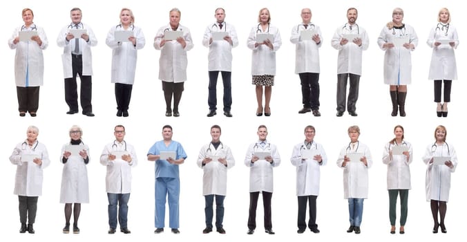 group of doctors with clipboard isolated on white background