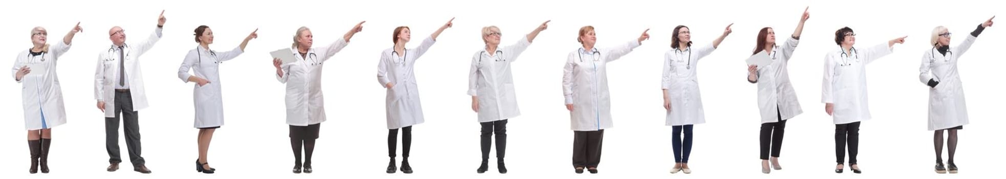 group of doctors in full length isolated on white background