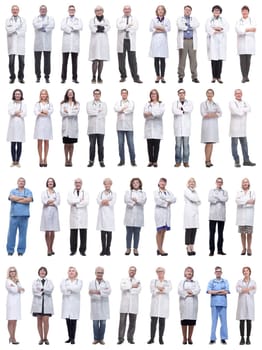 group of doctors in full length isolated on white background