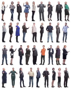 group of business people holding thumb up isolated on white background