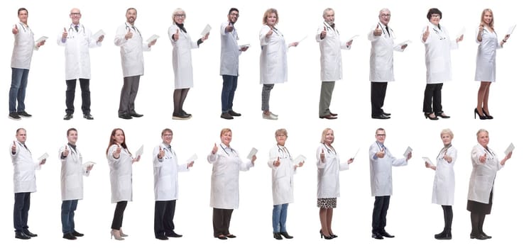 group of doctors with clipboard isolated on white background