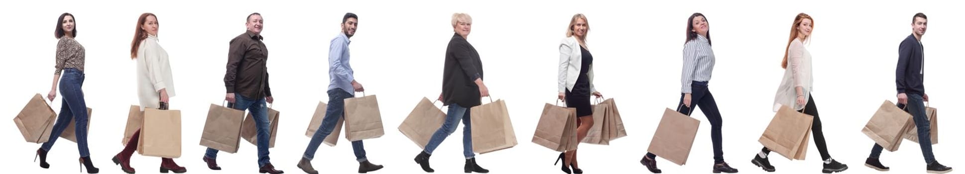 collage concept shoppers queuing isolated on white background