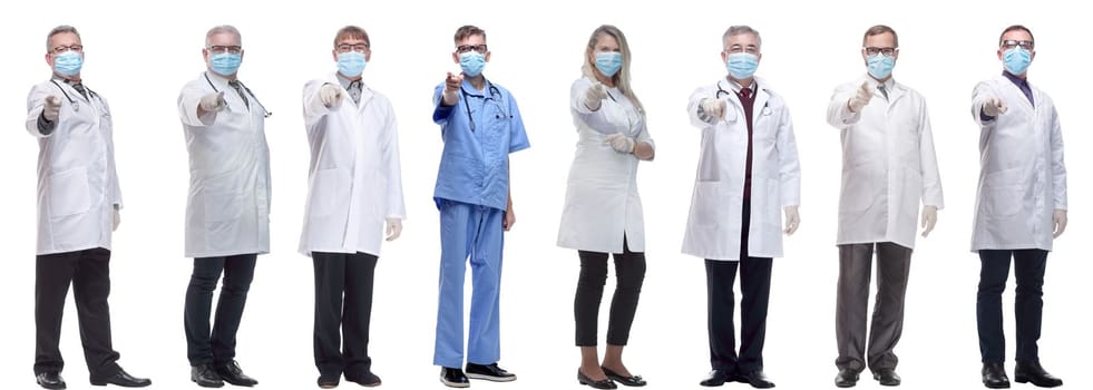 group of doctors in mask isolated on white background