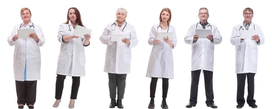 group of doctors with clipboard isolated on white background