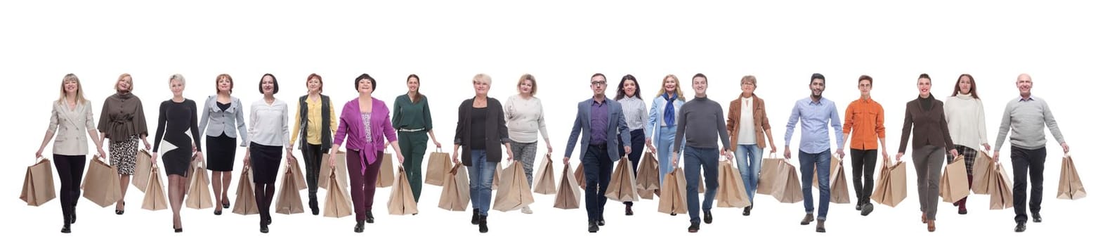 collage concept shoppers queuing isolated on white background