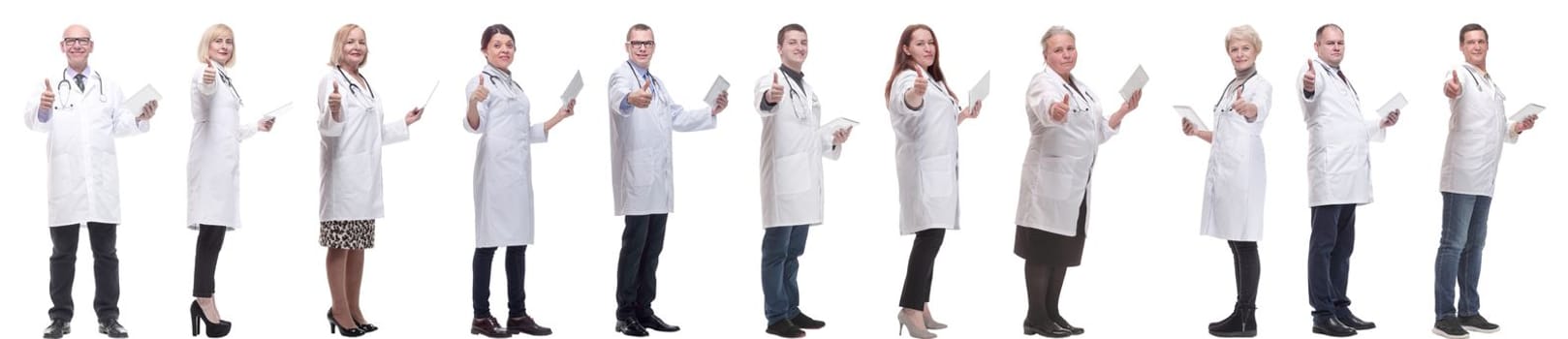 group of doctors with clipboard isolated on white background