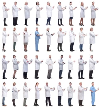 group of doctors with clipboard isolated on white background