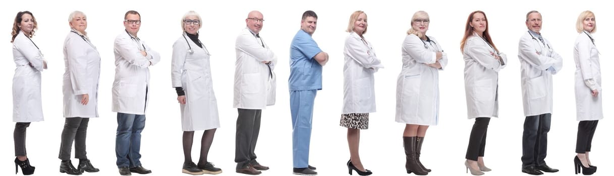 group of doctors in profile isolated on white background