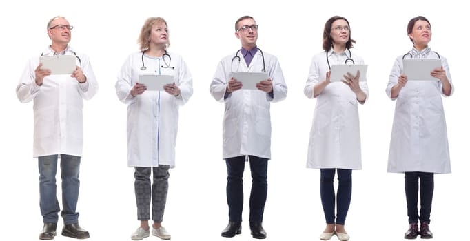 group of doctors with clipboard isolated on white background