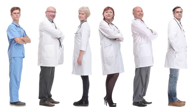 group of doctors in profile isolated on white background