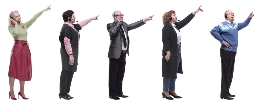 group of business people with microphone isolated on white background