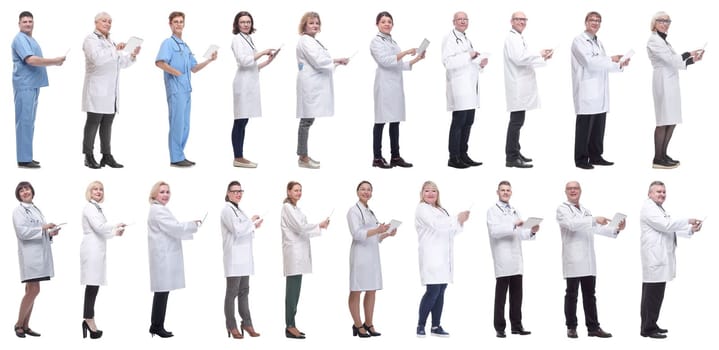 group of doctors with clipboard isolated on white background