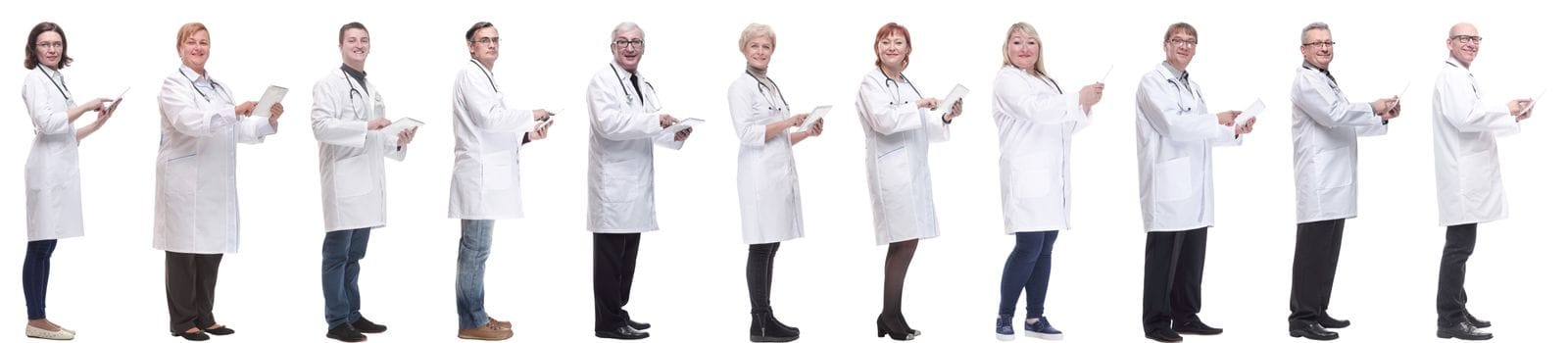 group of doctors with clipboard isolated on white background