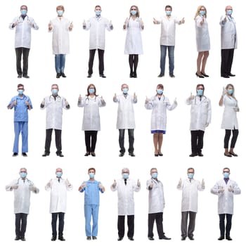 group of doctors in mask isolated on white background