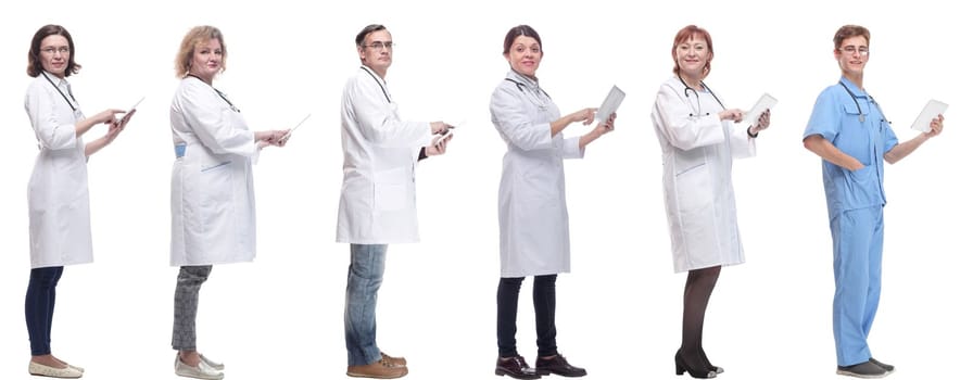 group of doctors with clipboard isolated on white background