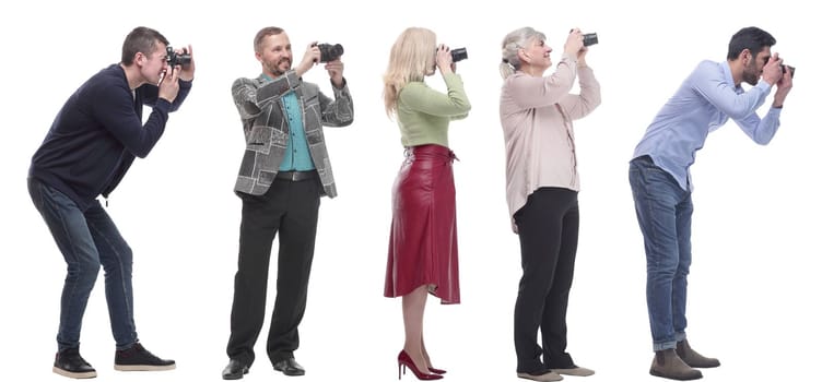 collage of group of photographers in profile isolated on white background