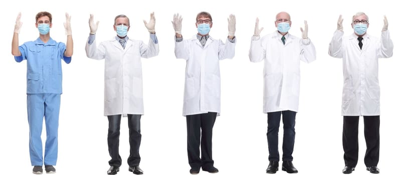 group of doctors in mask isolated on white background