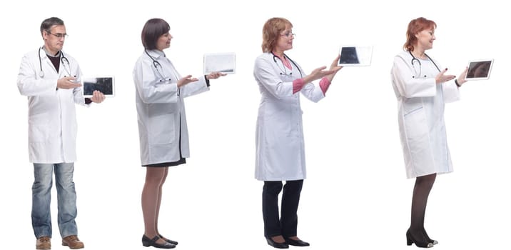 group of doctors with clipboard isolated on white background