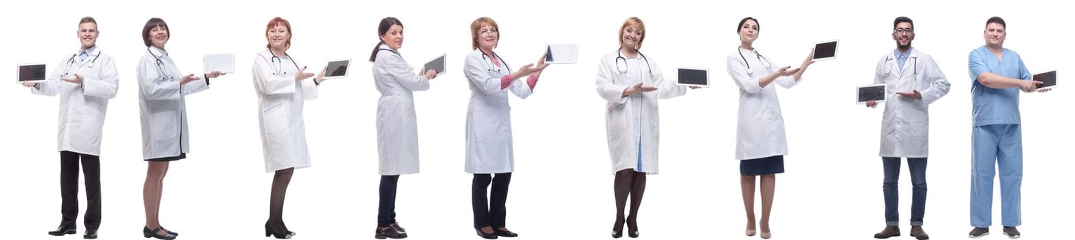 group of doctors with clipboard isolated on white background