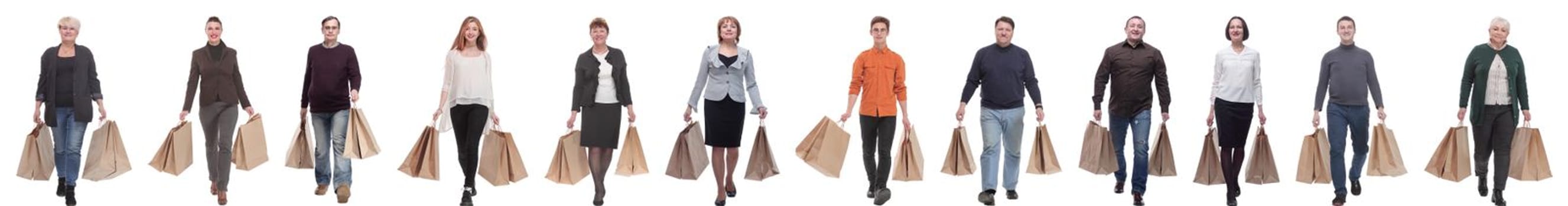 collage concept shoppers queuing isolated on white background