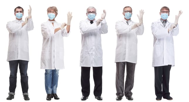 group of doctors in mask isolated on white background