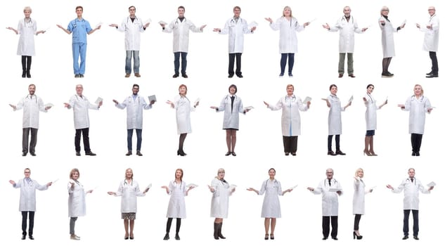 group of doctors with clipboard isolated on white background