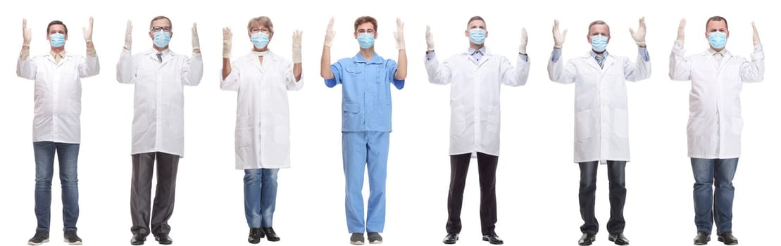 group of doctors in mask isolated on white background