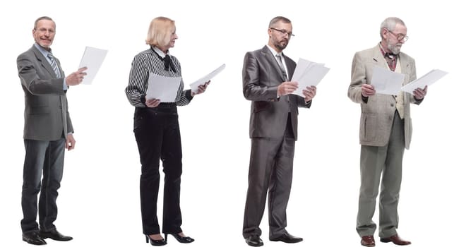 collage of people holding a4 sheet in hands isolated on white background