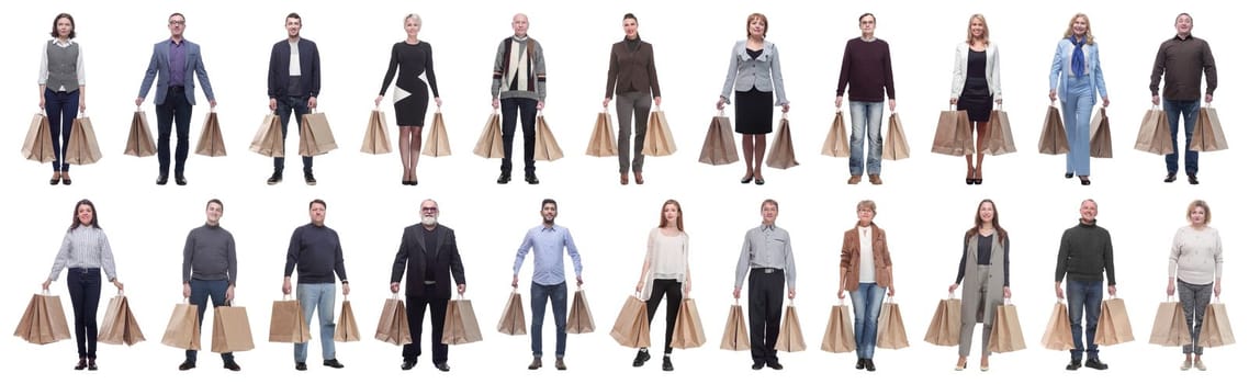 collage concept shoppers queuing isolated on white background