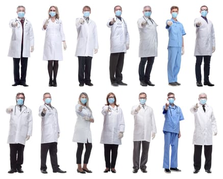 group of doctors in mask isolated on white background